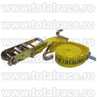 Total Race Romania livreaza din stoc chinga de ancorare agabaritice, chingi fixare marfa 10 tone , chingi transport agabaritic,  chinga de ancorat marfa din doua parti cu capacitate de ancorare 10000 daN ( aprox. 10 tone ) peste incarcatura cu lungime 8 metri , latime banda 75 mm , culoare galbena , carlige diverse modele cu clichet Stf 500 daN . Chingile textile de ancorare 10 tone sunt insotite de Declaratie de Conformitate.